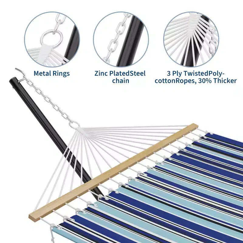 Double hamac avec support pour 2 adultes C Robuste, portable, lit de hamac en tissu matelassé C Autoportant pour terrasse extérieure, jardin, pelouse ou camping