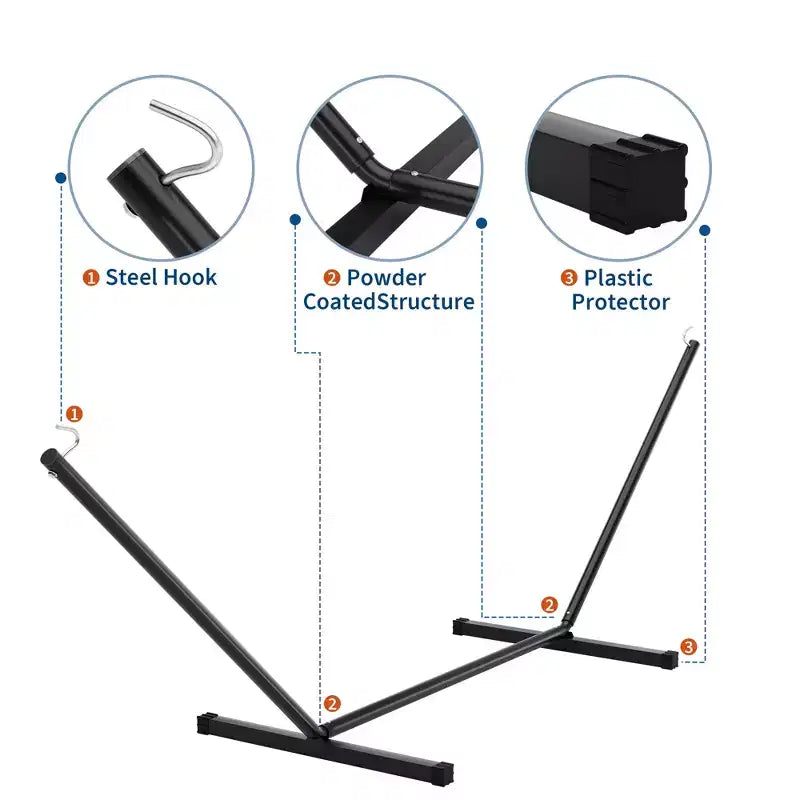 Double hamac avec support pour 2 adultes C Robuste, portable, lit de hamac en tissu matelassé C Autoportant pour terrasse extérieure, jardin, pelouse ou camping