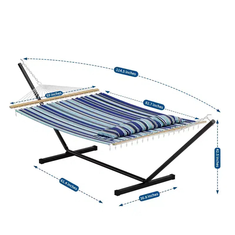 Double hamac avec support pour 2 adultes C Robuste, portable, lit de hamac en tissu matelassé C Autoportant pour terrasse extérieure, jardin, pelouse ou camping