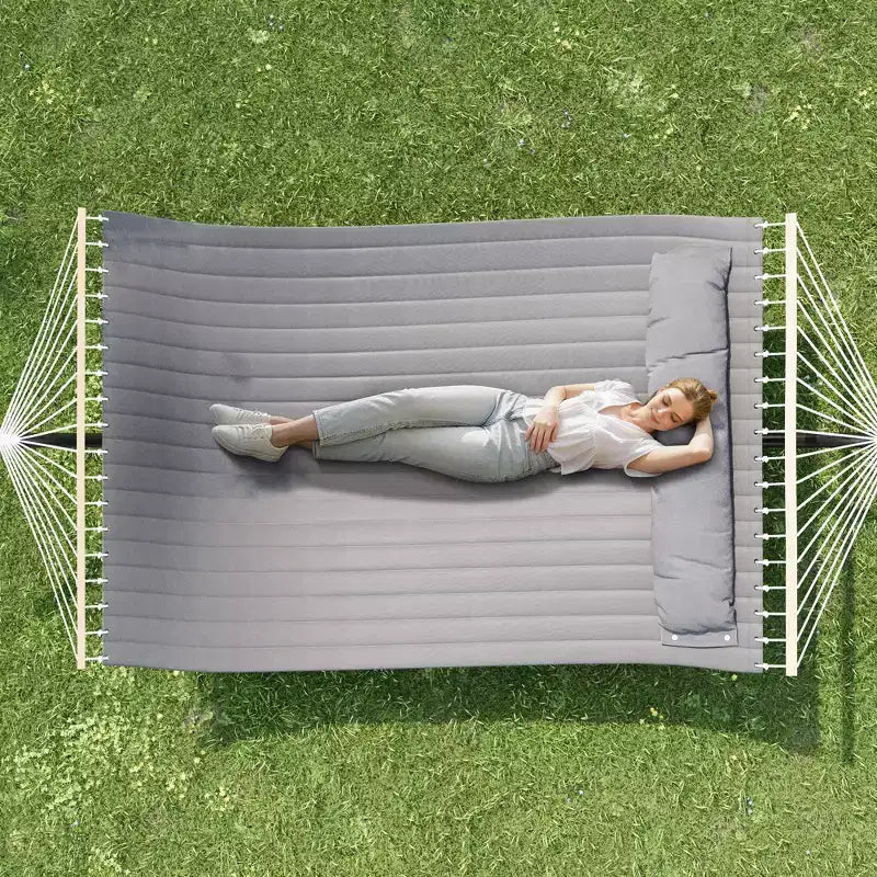 Double hamac avec support pour 2 adultes C Robuste, portable, lit de hamac en tissu matelassé C Autoportant pour terrasse extérieure, jardin, pelouse ou camping