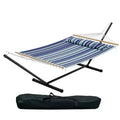 Double Hammock with Stand for 2 Adults C Heavy Duty, Portable, Quilted Fabric Hammock Bed C Freestanding Outdoor Patio, Yard, Lawn, or Camping