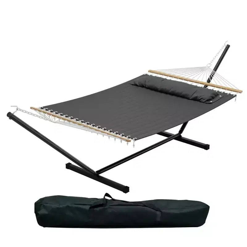 Double hamac avec support pour 2 adultes C Robuste, portable, lit de hamac en tissu matelassé C Autoportant pour terrasse extérieure, jardin, pelouse ou camping