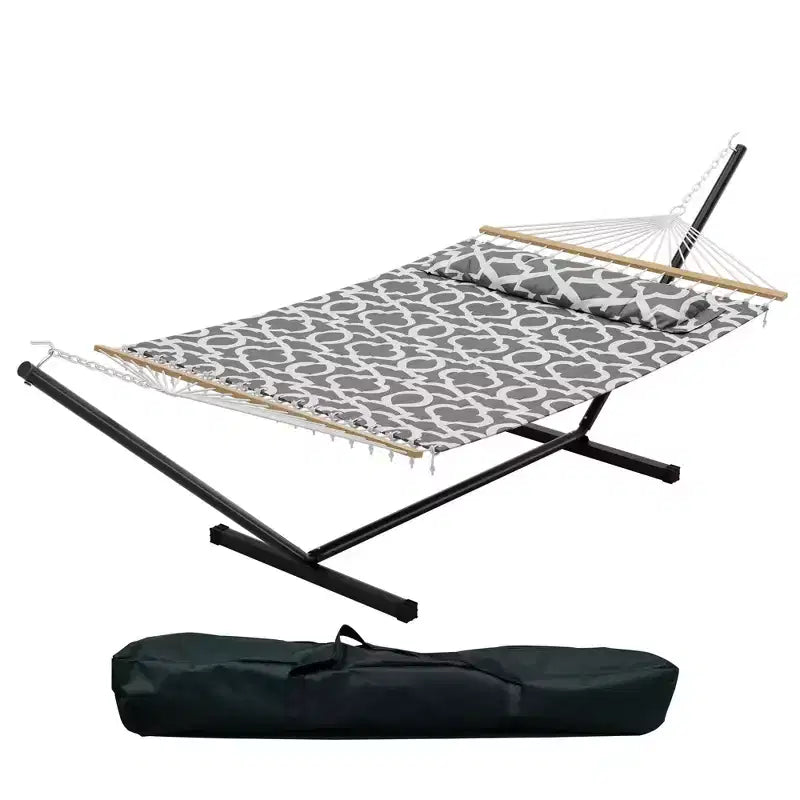 Double hamac avec support pour 2 adultes C Robuste, portable, lit de hamac en tissu matelassé C Autoportant pour terrasse extérieure, jardin, pelouse ou camping