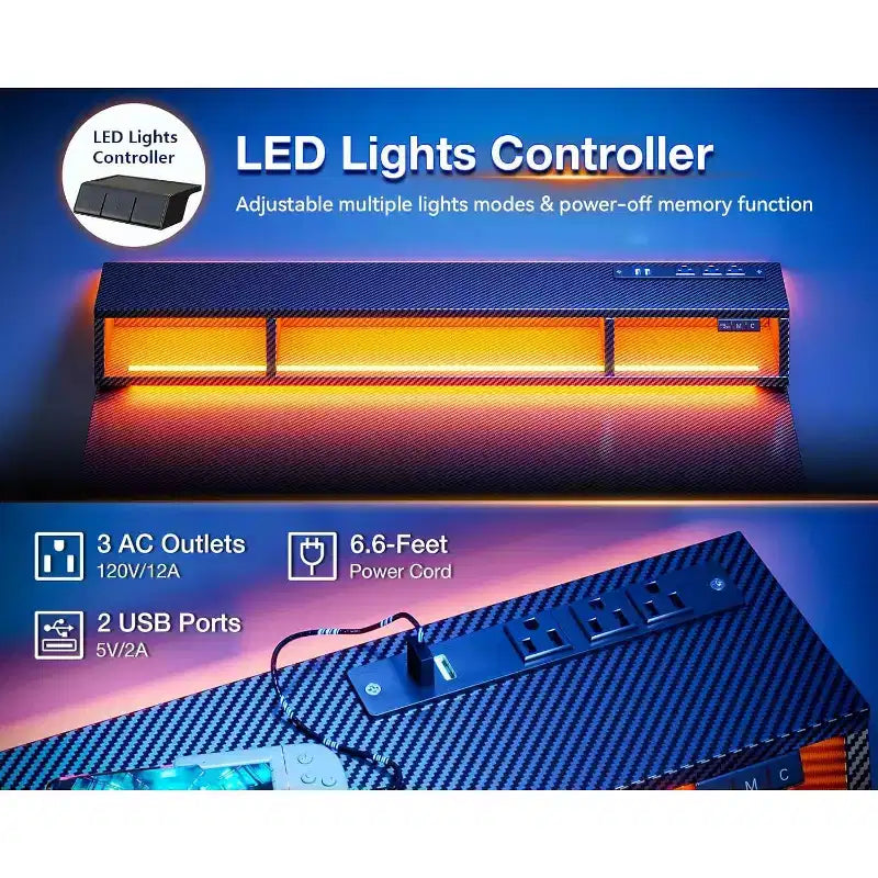 -Bureau de jeu LED de 40 pouces avec prises de courant, petite table d'ordinateur, support de moniteur flottant