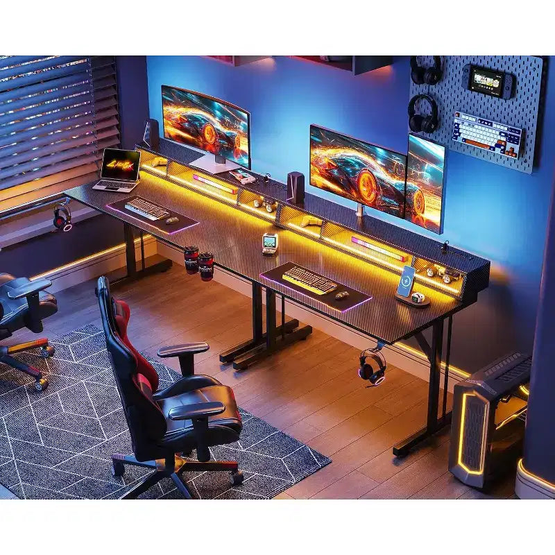 -Bureau de jeu LED de 40 pouces avec prises de courant, petite table d'ordinateur, support de moniteur flottant