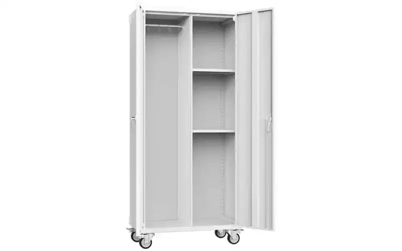 Armoire de rangement de garage en métal noir de 183 cm, verrouillable avec étagères réglables et roulettes