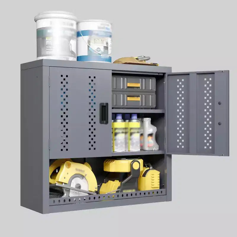 Metal Garage Cabinets with Doors, Wall-Mounted Storage Cabinets, Floating Tool Cabinets, Gray, for Basements, Kitchens, and Warehouses