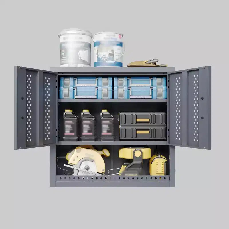 Armoires de garage métalliques avec portes, armoires de rangement murales, armoires à outils flottantes, grises, pour sous-sols, cuisines et entrepôts