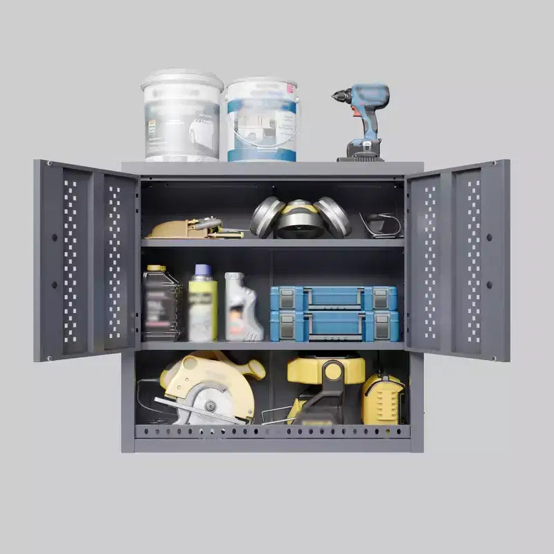 Armoires de garage métalliques avec portes, armoires de rangement murales, armoires à outils flottantes, grises, pour sous-sols, cuisines et entrepôts