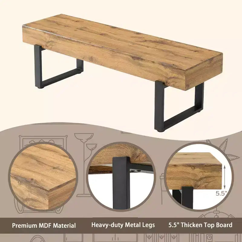 Banc en bois ultra-épais avec piètement métallique et pieds antidérapants