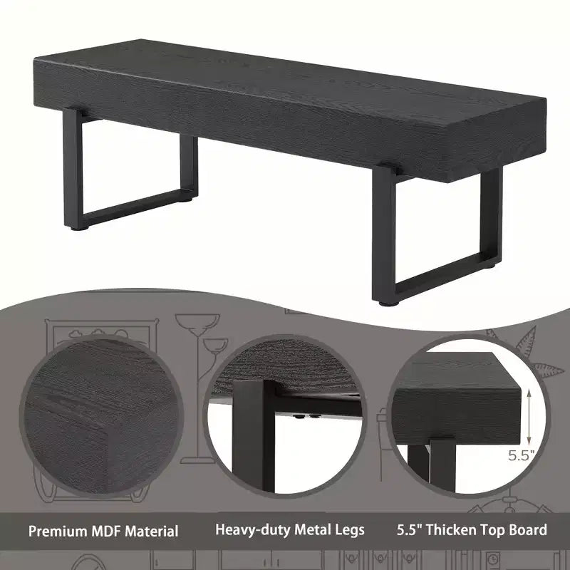 Banc en bois ultra-épais avec piètement métallique et pieds antidérapants