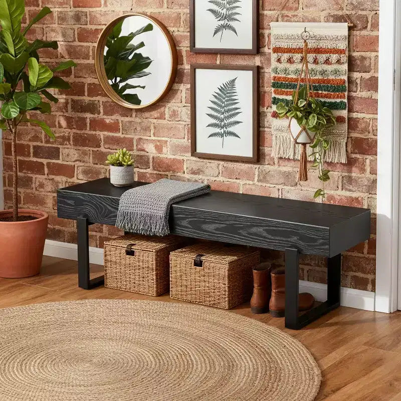 Polibi Ultra-Thick Wood Bench with Metal Base & Anti-Slip Feet