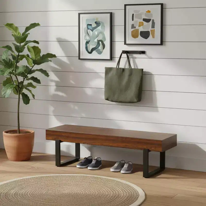 Banc en bois ultra-épais avec piètement métallique et pieds antidérapants