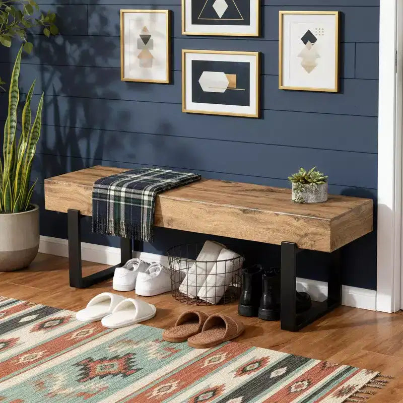 Banc en bois ultra-épais avec piètement métallique et pieds antidérapants