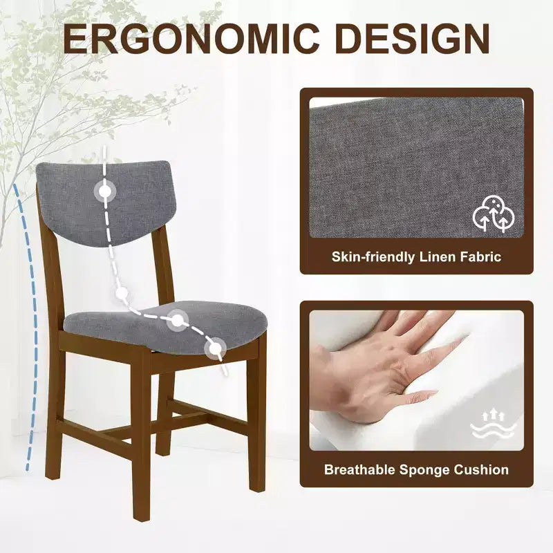 Chaise de salle à manger en bois 4 pièces avec coussin rembourré gris