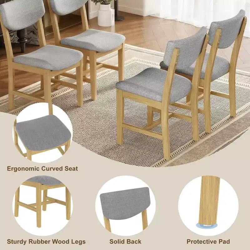 Chaise de salle à manger en bois 4 pièces avec coussin rembourré gris