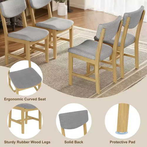 Chaise de salle à manger en bois 4 pièces avec coussin rembourré gris