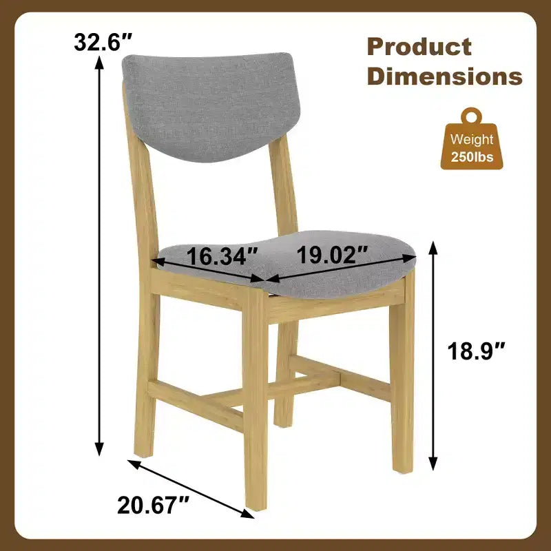 Chaise de salle à manger en bois 4 pièces avec coussin rembourré gris