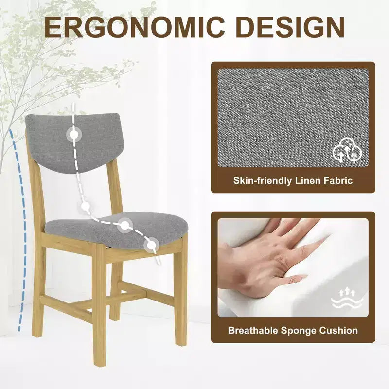 Chaise de salle à manger en bois 4 pièces avec coussin rembourré gris