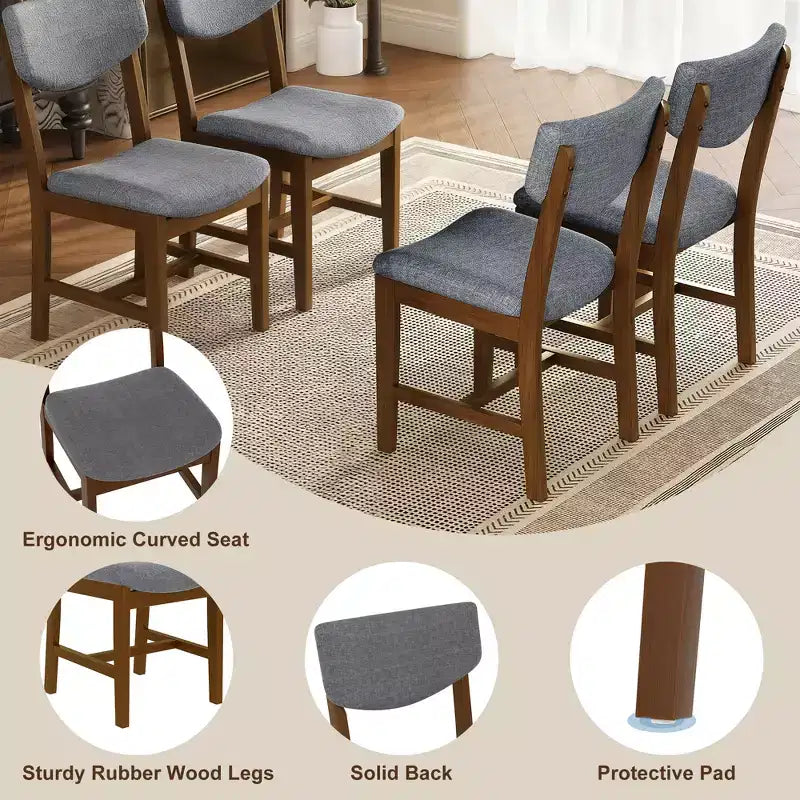 Chaise de salle à manger en bois 4 pièces avec coussin rembourré gris