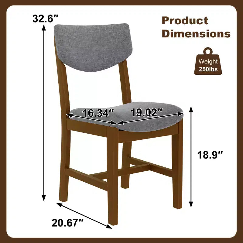 Chaise de salle à manger en bois 4 pièces avec coussin rembourré gris