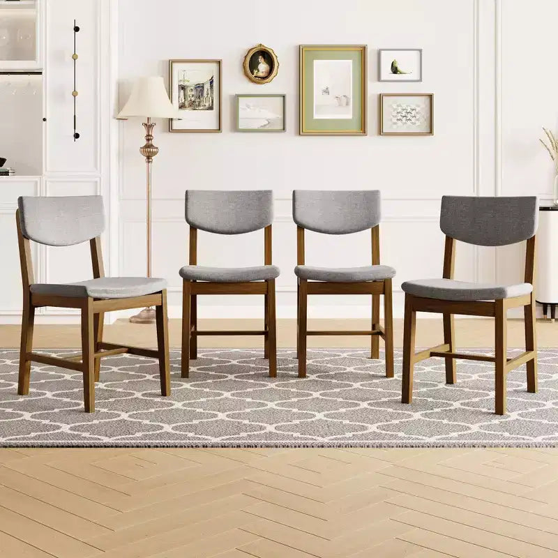 Chaise de salle à manger en bois 4 pièces avec coussin rembourré gris