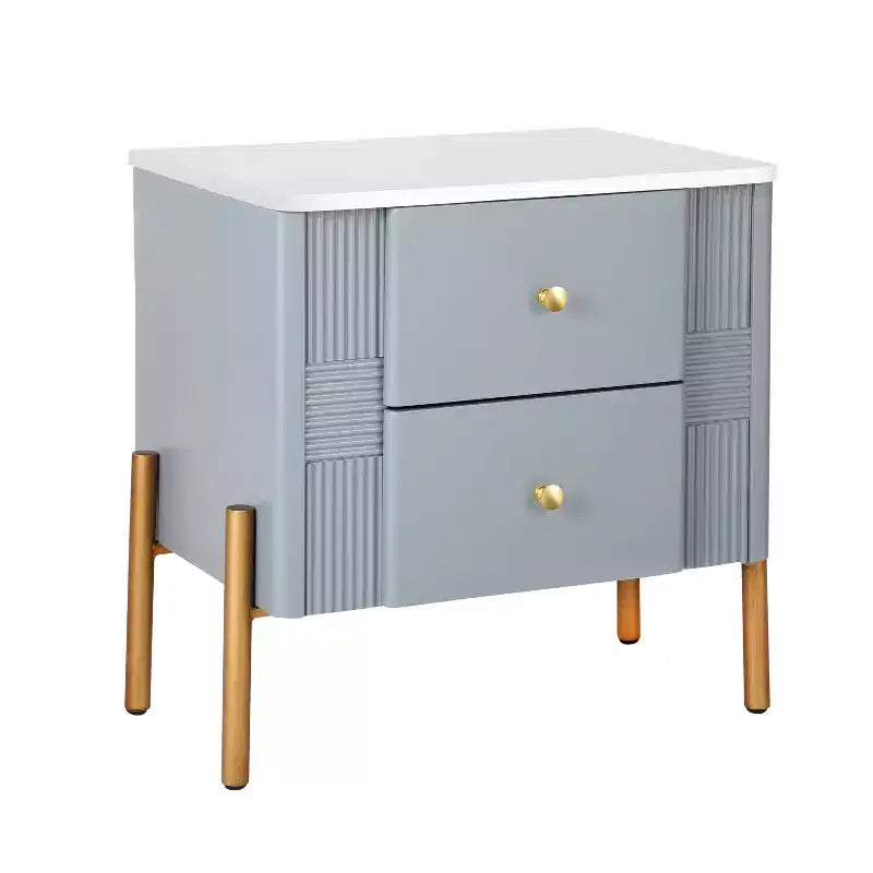 Table de chevet moderne, 2 tiroirs de rangement, pieds encastrés, poignées en métal doré, montage facile, pour salon et chambre