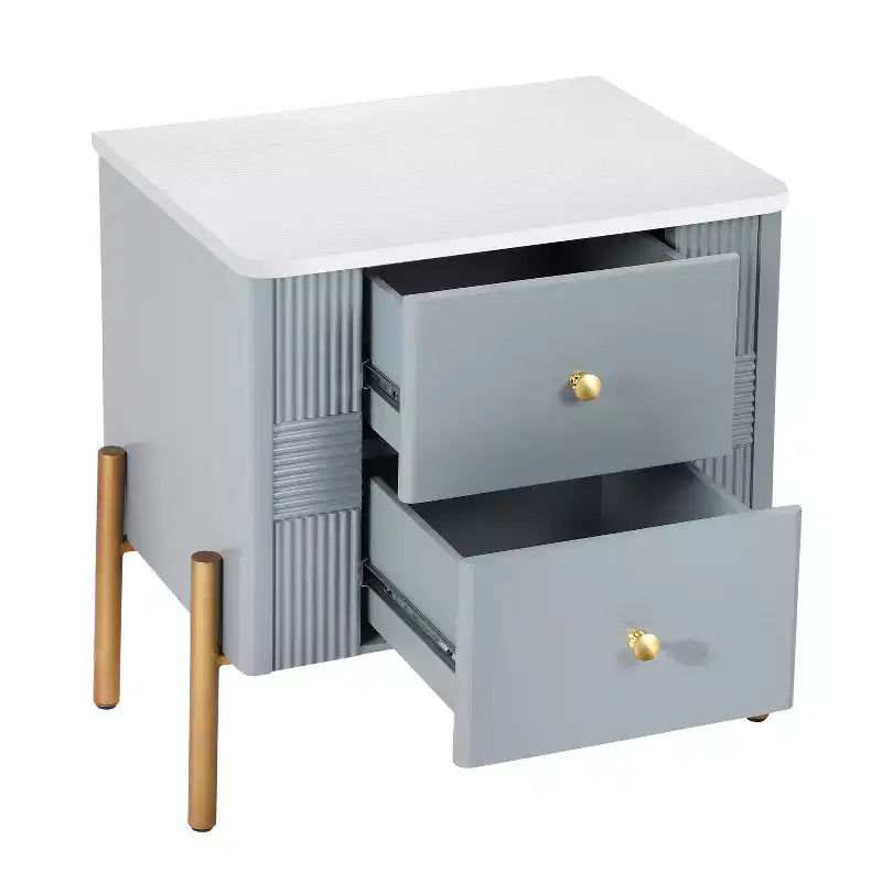 Table de chevet moderne, 2 tiroirs de rangement, pieds encastrés, poignées en métal doré, montage facile, pour salon et chambre