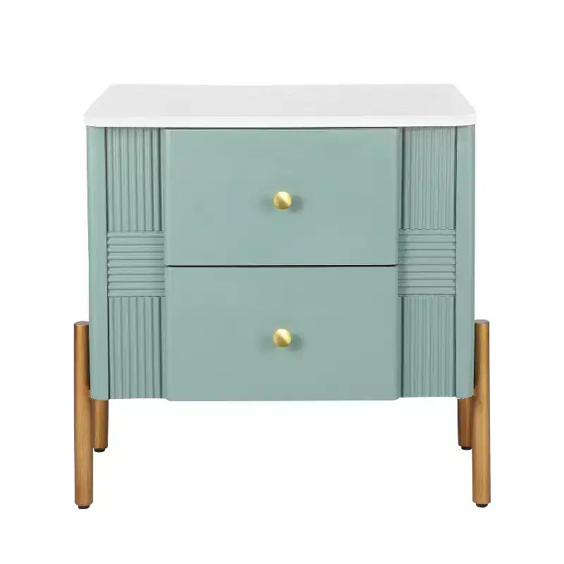 Table de chevet moderne, 2 tiroirs de rangement, pieds encastrés, poignées en métal doré, montage facile, pour salon et chambre