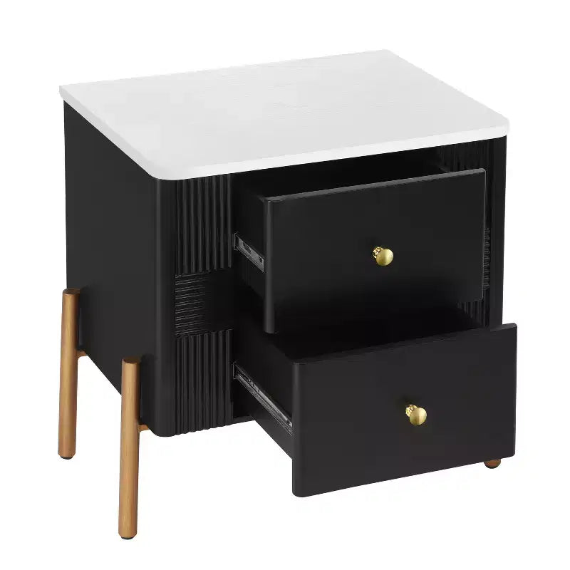 Table de chevet moderne, 2 tiroirs de rangement, pieds encastrés, poignées en métal doré, montage facile, pour salon et chambre