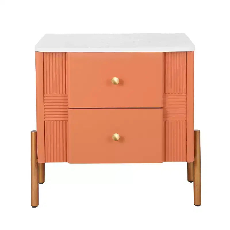 Table de chevet moderne, 2 tiroirs de rangement, pieds encastrés, poignées en métal doré, montage facile, pour salon et chambre