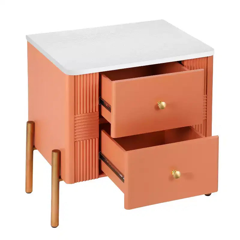 Table de chevet moderne, 2 tiroirs de rangement, pieds encastrés, poignées en métal doré, montage facile, pour salon et chambre