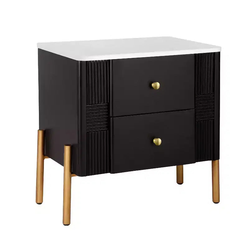 Table de chevet moderne, 2 tiroirs de rangement, pieds encastrés, poignées en métal doré, montage facile, pour salon et chambre