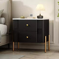Modern Bedside Table, 2 Storage Drawers, Recessed Legs, Gold Metal Handles, Easy Assembly, for Living Room and Bedroom