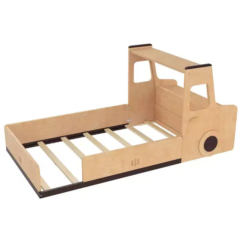Lit superposé amusant pour enfants en forme de voiture avec tiroirs de rangement, fenêtres et bureau fabriqué à partir de matériaux naturels de première qualité Naturel