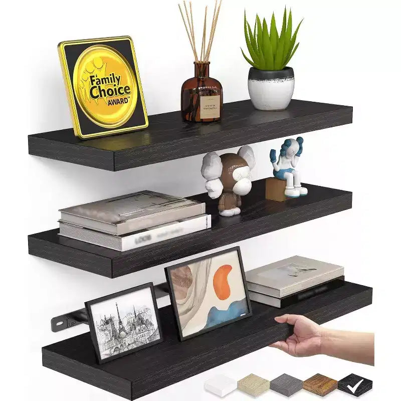 Ensemble de 3 étagères murales flottantes rustiques noires Home Collection