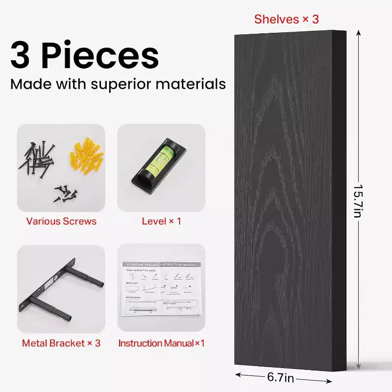 Ensemble de 3 étagères murales flottantes rustiques noires Home Collection