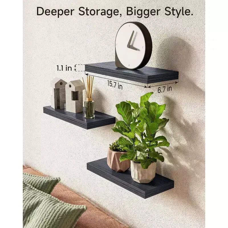 Ensemble de 3 étagères murales flottantes rustiques noires Home Collection