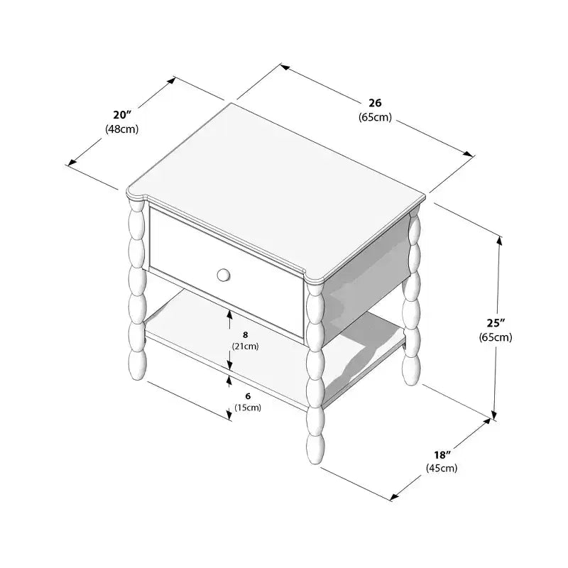 Table de chevet Jenny Lind avec 1 tiroir et étagère inférieure