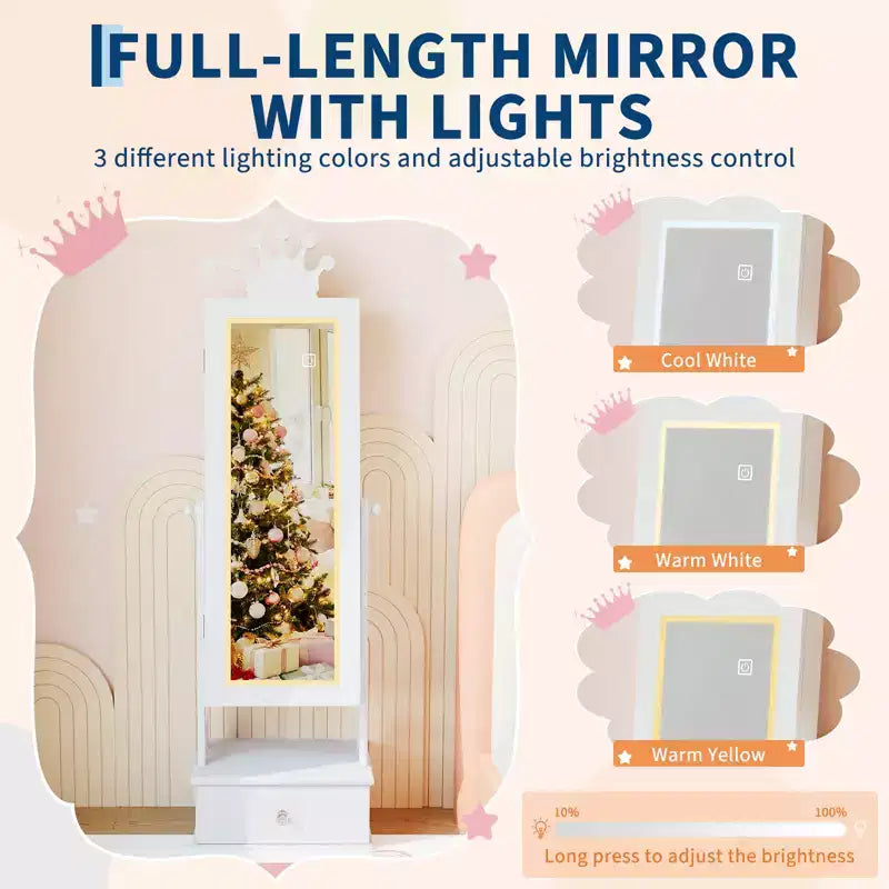 Coiffeuse Armoire à Bijoux pour Enfants avec Miroir sur Pied et 3 Tiroirs – Organisateur de Bijoux et Meuble de Maquillage pour Filles