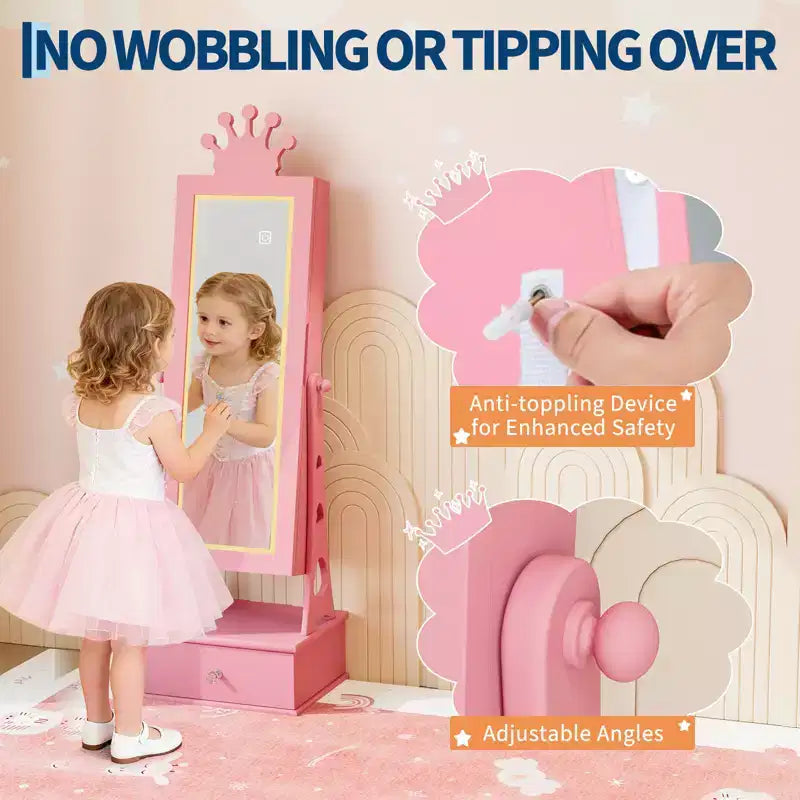 Coiffeuse Armoire à Bijoux pour Enfants avec Miroir sur Pied et 3 Tiroirs – Organisateur de Bijoux et Meuble de Maquillage pour Filles
