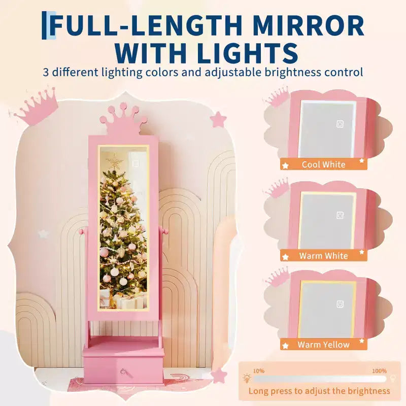 Coiffeuse Armoire à Bijoux pour Enfants avec Miroir sur Pied et 3 Tiroirs – Organisateur de Bijoux et Meuble de Maquillage pour Filles