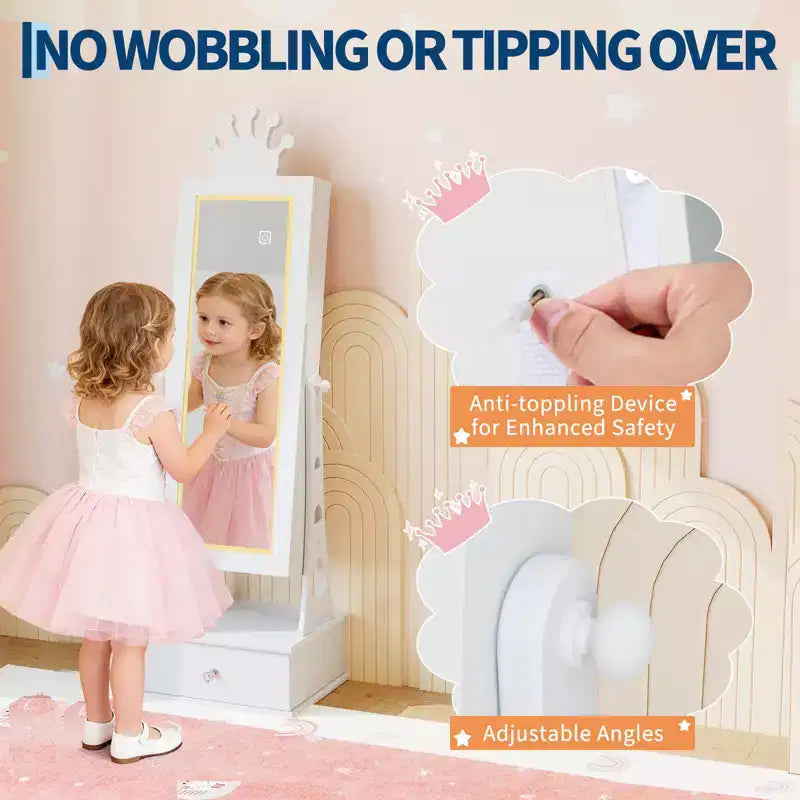 Coiffeuse Armoire à Bijoux pour Enfants avec Miroir sur Pied et 3 Tiroirs – Organisateur de Bijoux et Meuble de Maquillage pour Filles