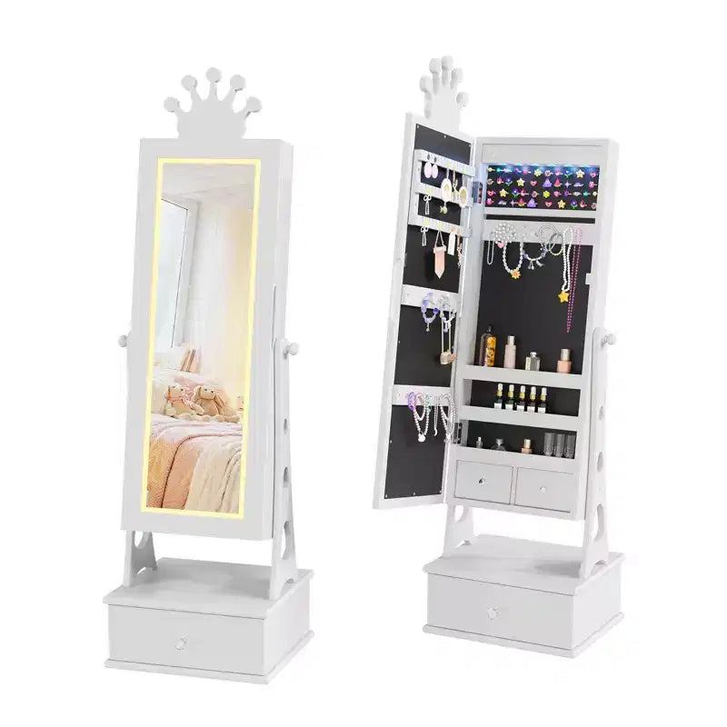 Coiffeuse Armoire à Bijoux pour Enfants avec Miroir sur Pied et 3 Tiroirs – Organisateur de Bijoux et Meuble de Maquillage pour Filles