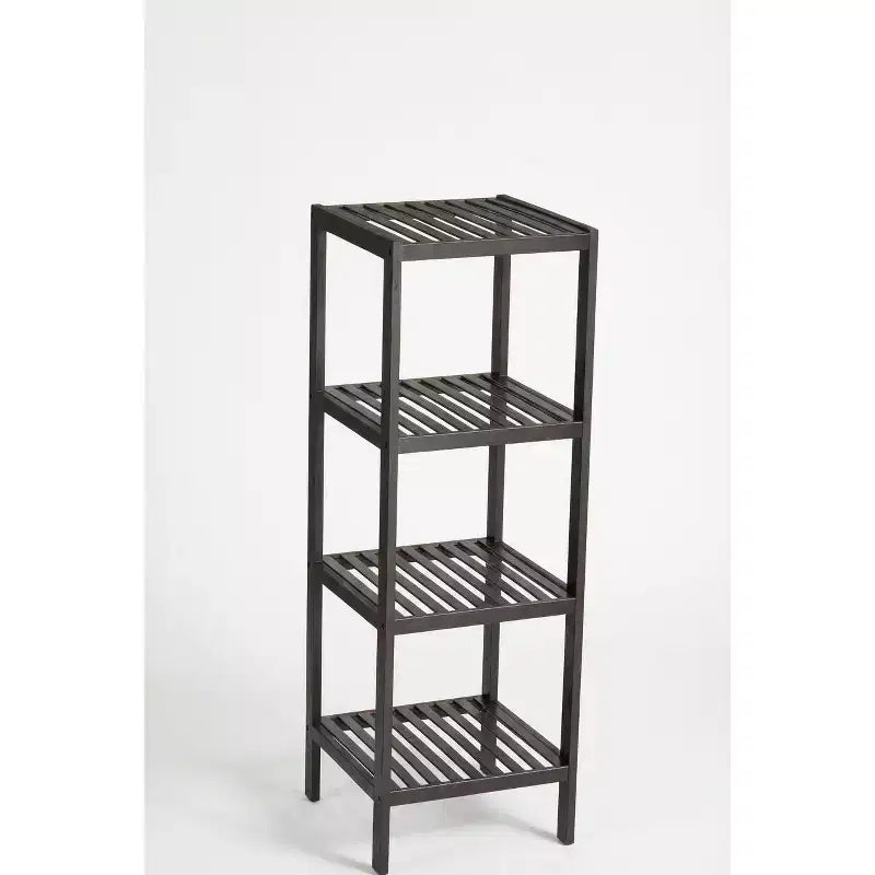 4-Tier Bamboo Shelf  Narrow Slatted Bathroom Shelf with Natural Wood Finish, Plant Stand for Bathroom, Kitchen, Entryway, Bedroom, Sunroom