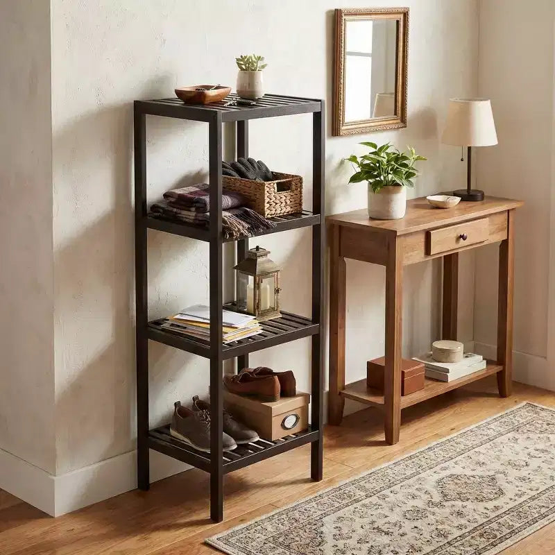 Étagère à 4 niveaux en bambou, étagère de salle de bain étroite à lattes avec finition en bois naturel, support pour plantes pour salle de bain, cuisine, entrée, chambre, véranda