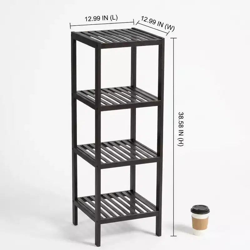 Étagère à 4 niveaux en bambou, étagère de salle de bain étroite à lattes avec finition en bois naturel, support pour plantes pour salle de bain, cuisine, entrée, chambre, véranda