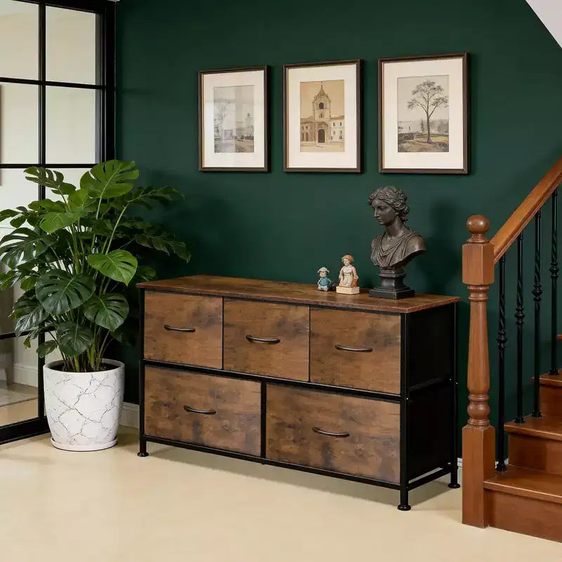 Commode de Rangement Spacieuse à 5 Tiroirs en Tissu, Commode de Chambre Moderne, Meuble de Rangement à Cadre Métallique, Tiroirs Larges Amovibles
