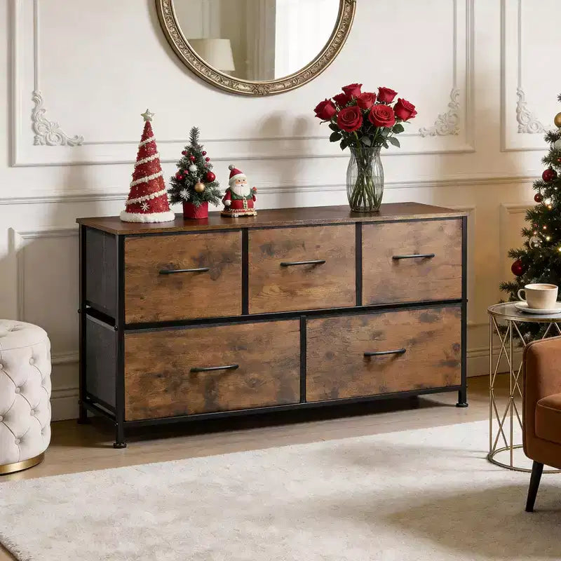 Commode de Rangement Spacieuse à 5 Tiroirs en Tissu, Commode de Chambre Moderne, Meuble de Rangement à Cadre Métallique, Tiroirs Larges Amovibles