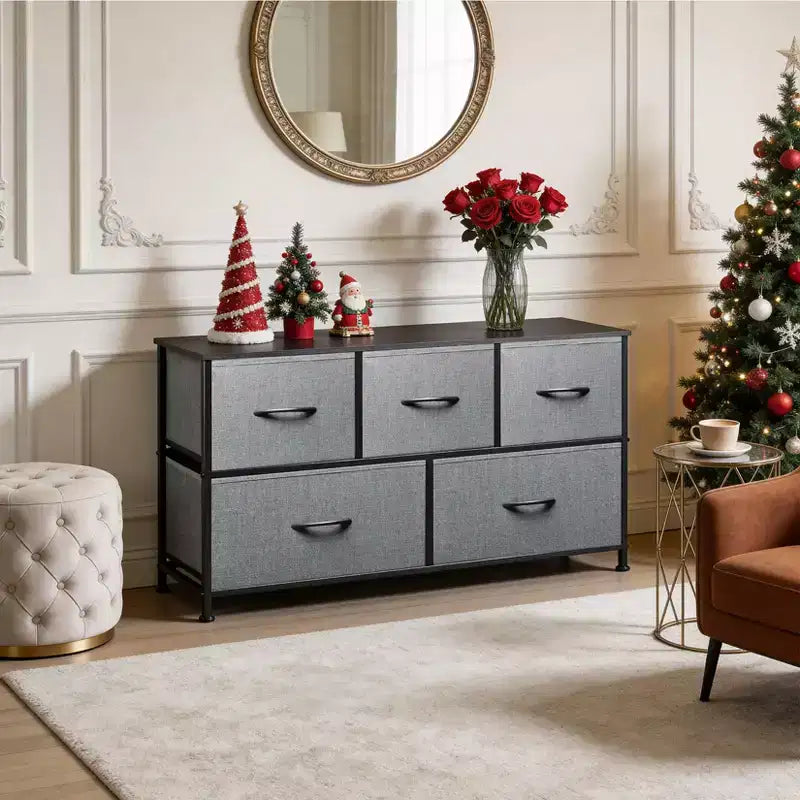 Commode de Rangement Spacieuse à 5 Tiroirs en Tissu, Commode de Chambre Moderne, Meuble de Rangement à Cadre Métallique, Tiroirs Larges Amovibles